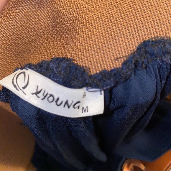 XYoung Boho Indie elastic waist pants built in belt navy blue medium - Picture 4 of 6